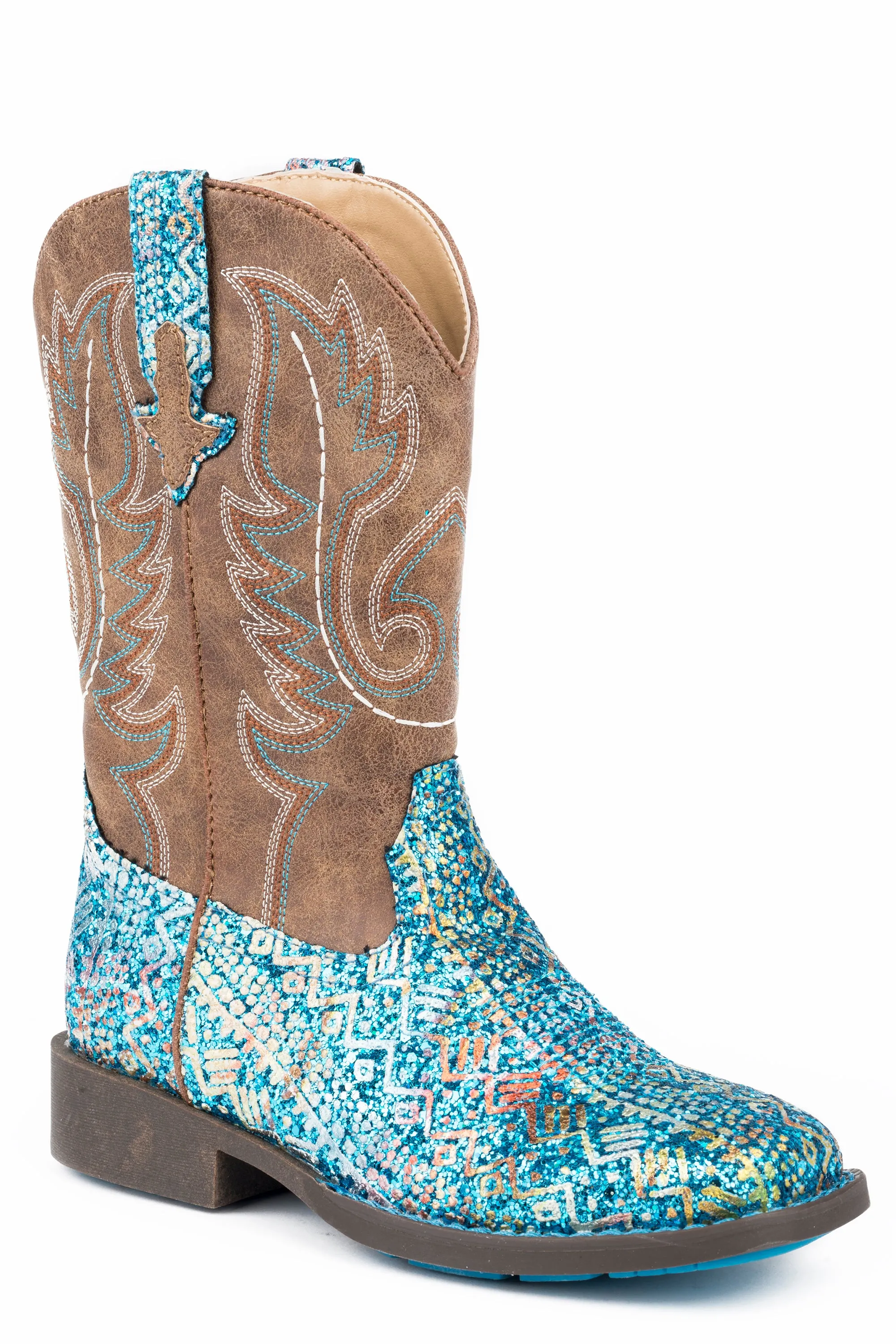 Girl's Roper Blue Southwest Glitter Western Boot