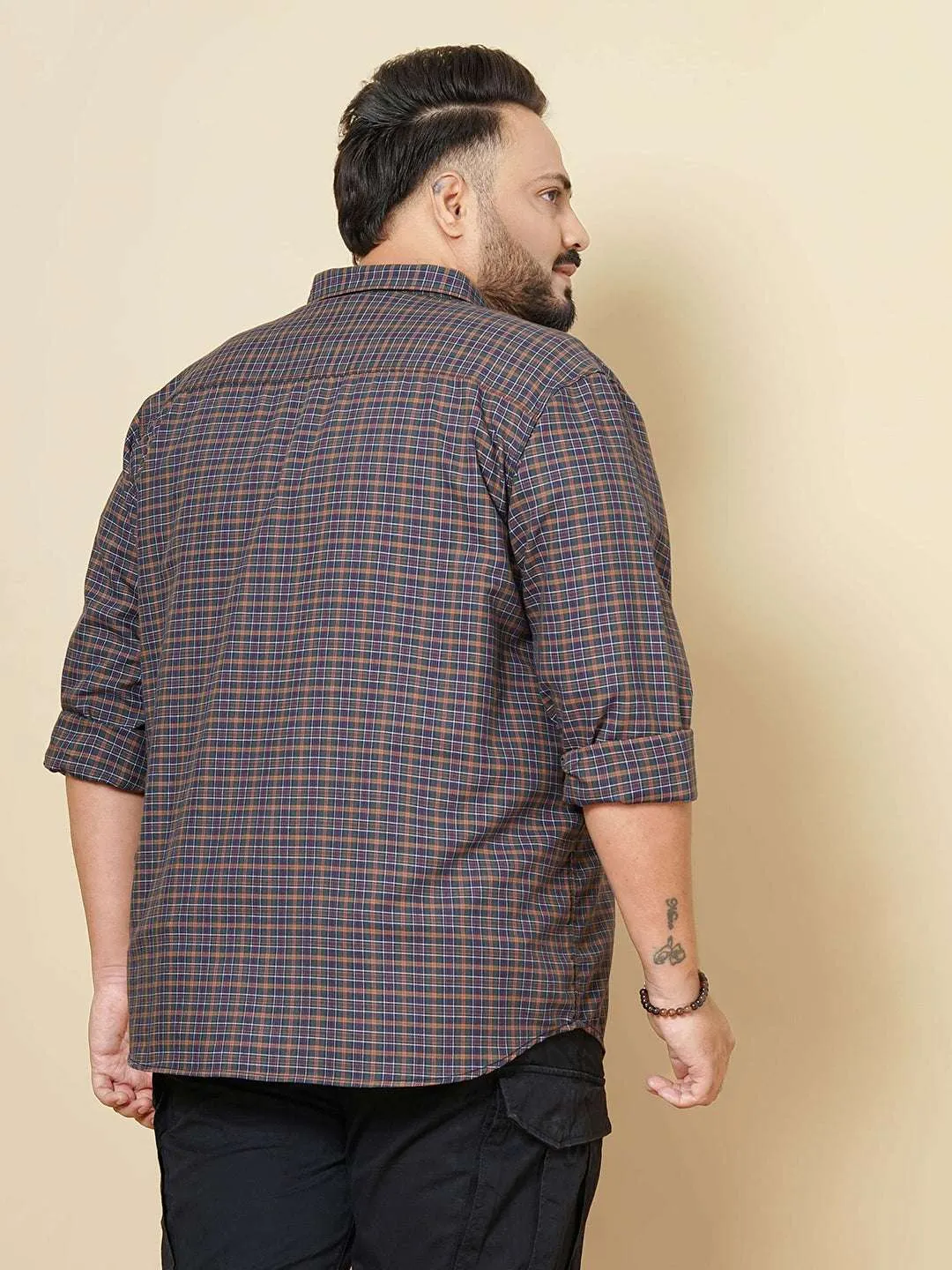 Hardsoda Men Olive Plus Size Checked Casual Shirt