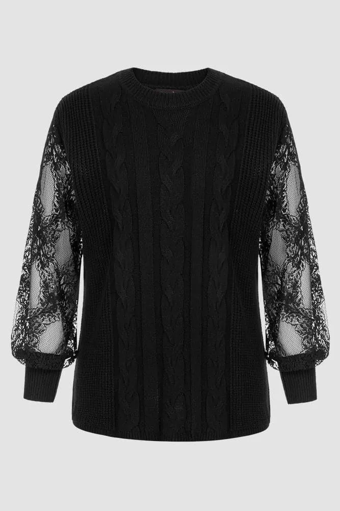 HN Women Plus Size Lace Patchwork Sweater