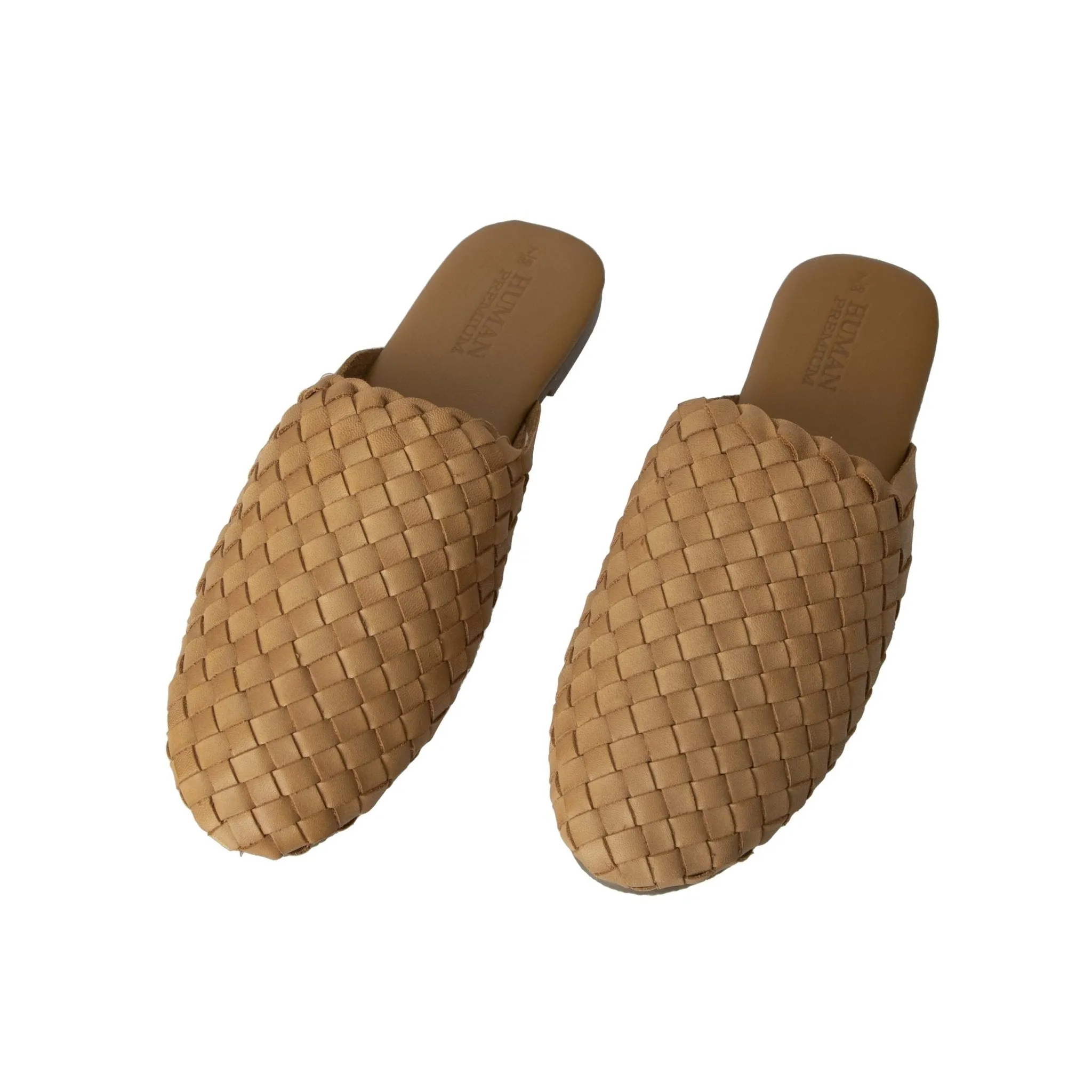 Human Shoes Barland Leather Slide in Tan Weave