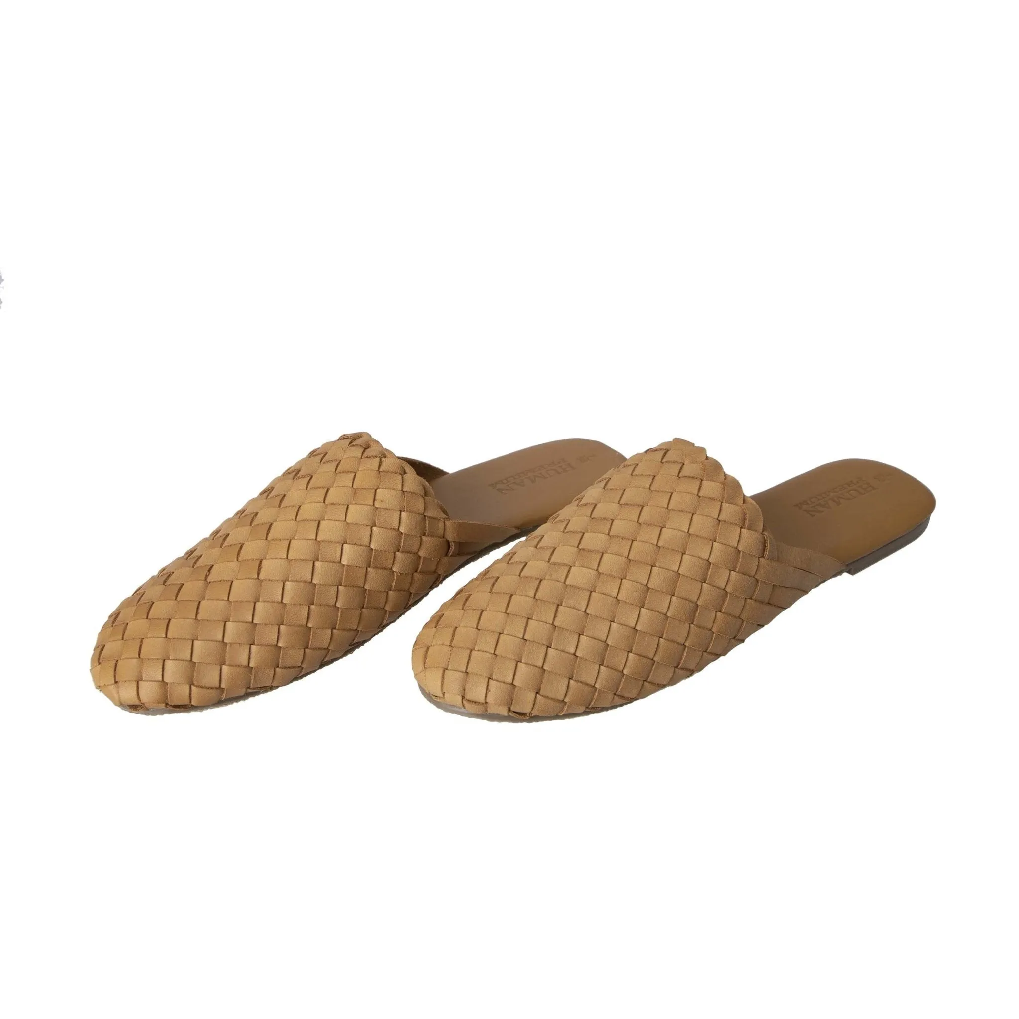 Human Shoes Barland Leather Slide in Tan Weave