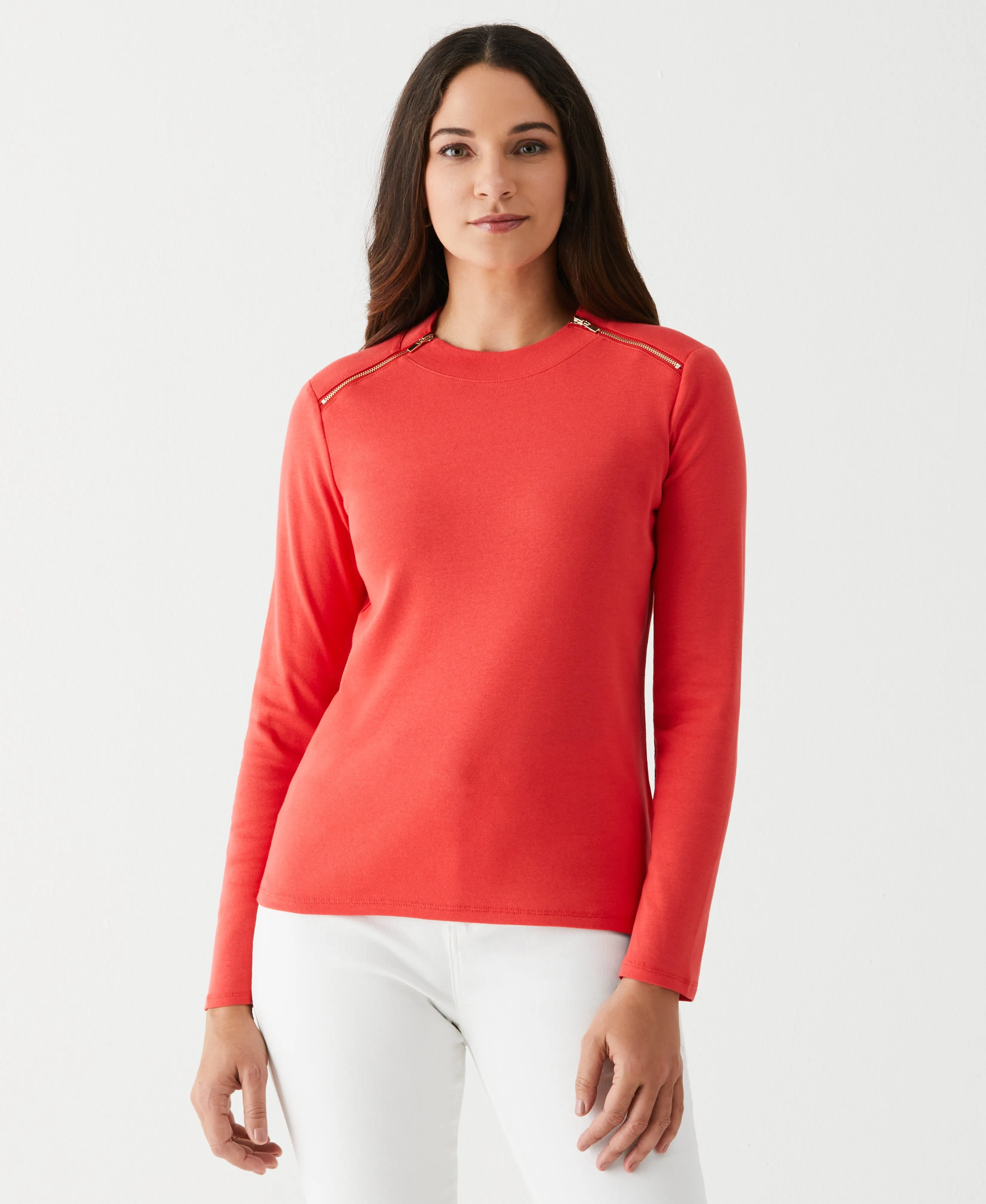 Long Sleeve Tee with Zipper Detail