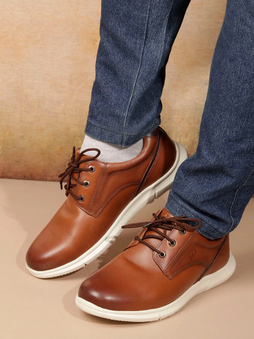 Men Tan Leather Sneaker (ID3087)