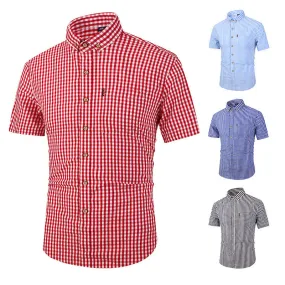 Men's Casual Slim Short Sleeve Plaid Shirt