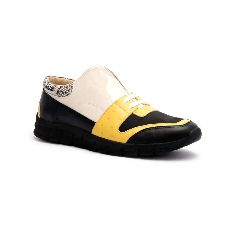 Men's Midnight Rider Black Yellow White Leather Sneakers 01284-039