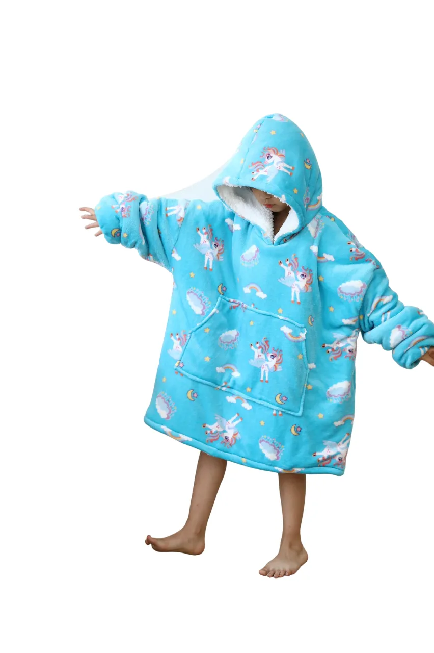 My Snuggy - Kids Blue Unicorn Hoodie Blanket