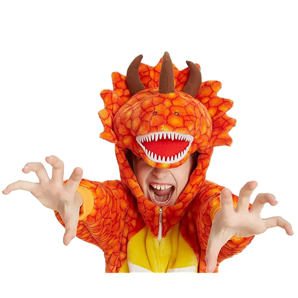 Orange Triceratops Dinosaur Kids Onesie