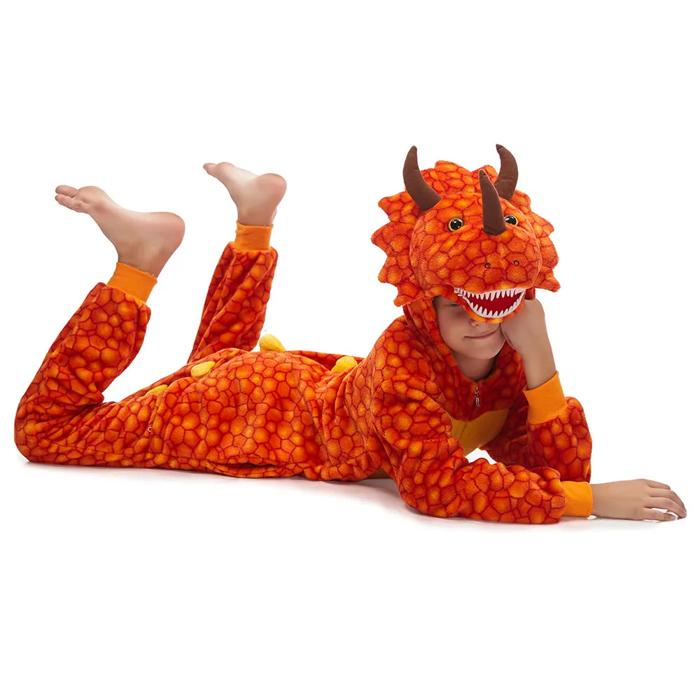 Orange Triceratops Dinosaur Kids Onesie