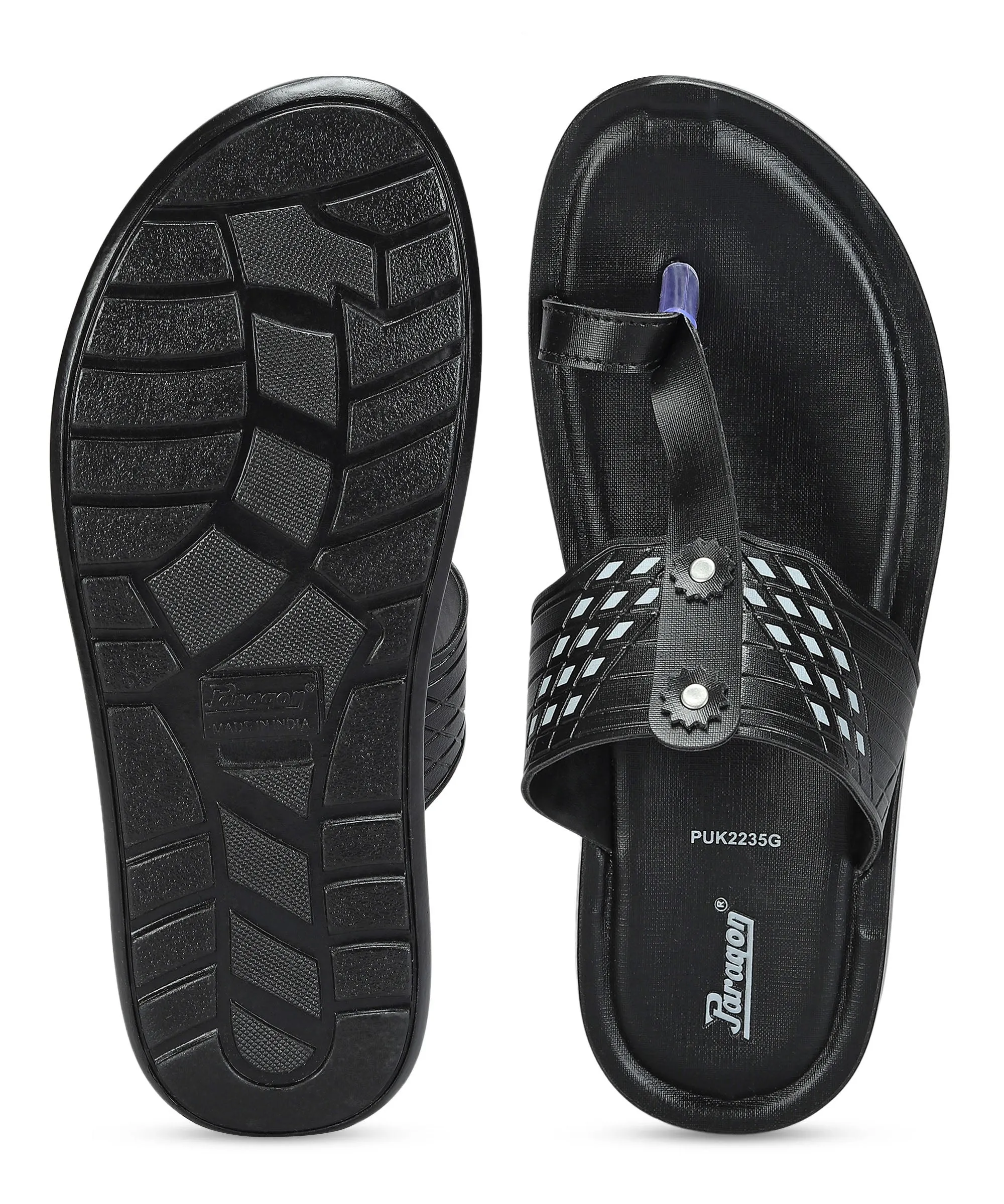 Paragon Men's Slip-on Black Sandals for Men | Comfortable Sole & Durable