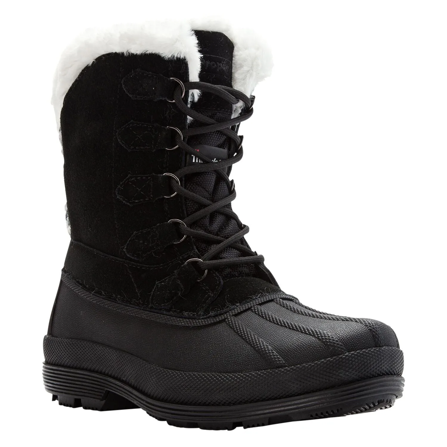 Propet Women Lumi Tall Lace WBX002S - Insulated Waterproof Winter Booties -Black/White