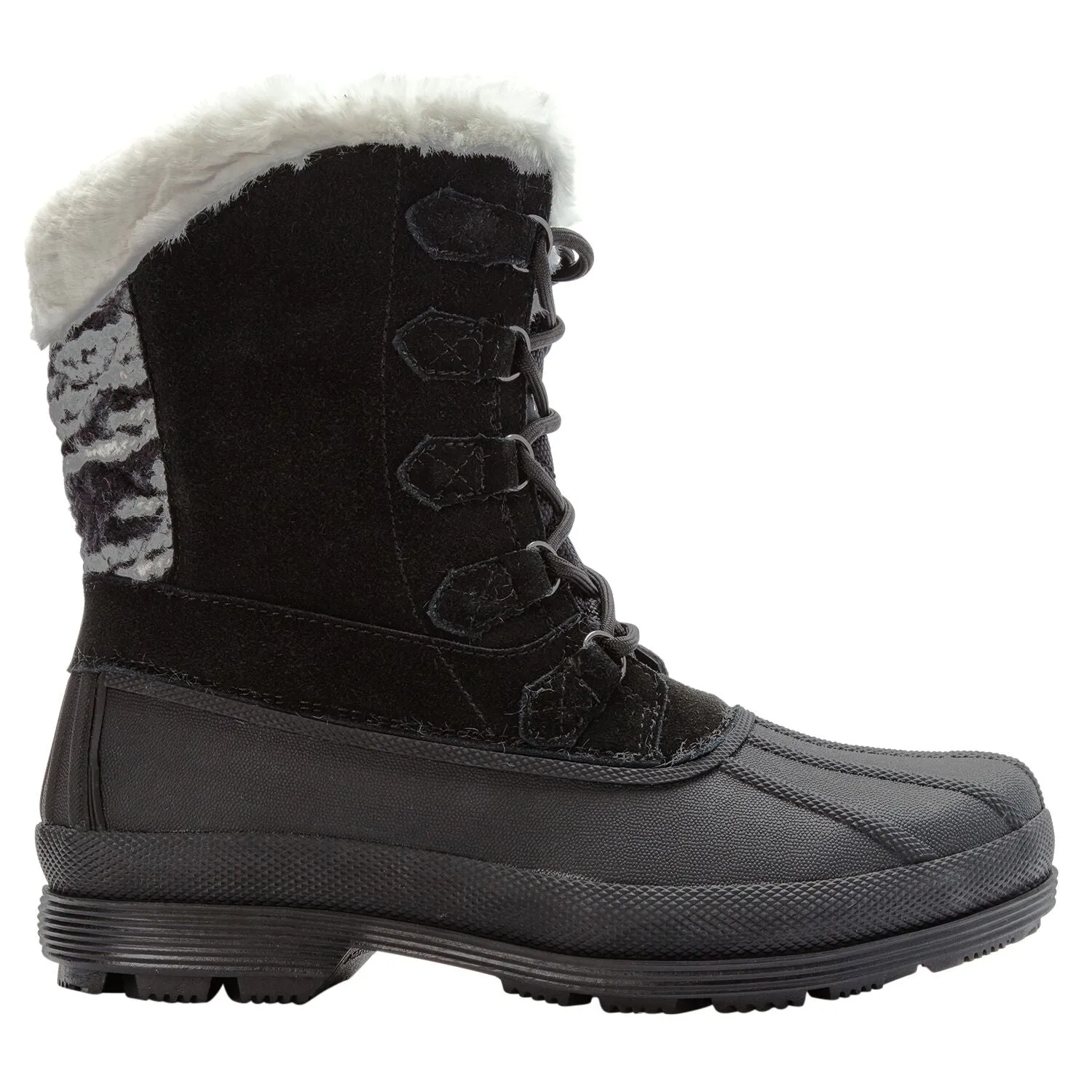 Propet Women Lumi Tall Lace WBX002S - Insulated Waterproof Winter Booties -Black/White