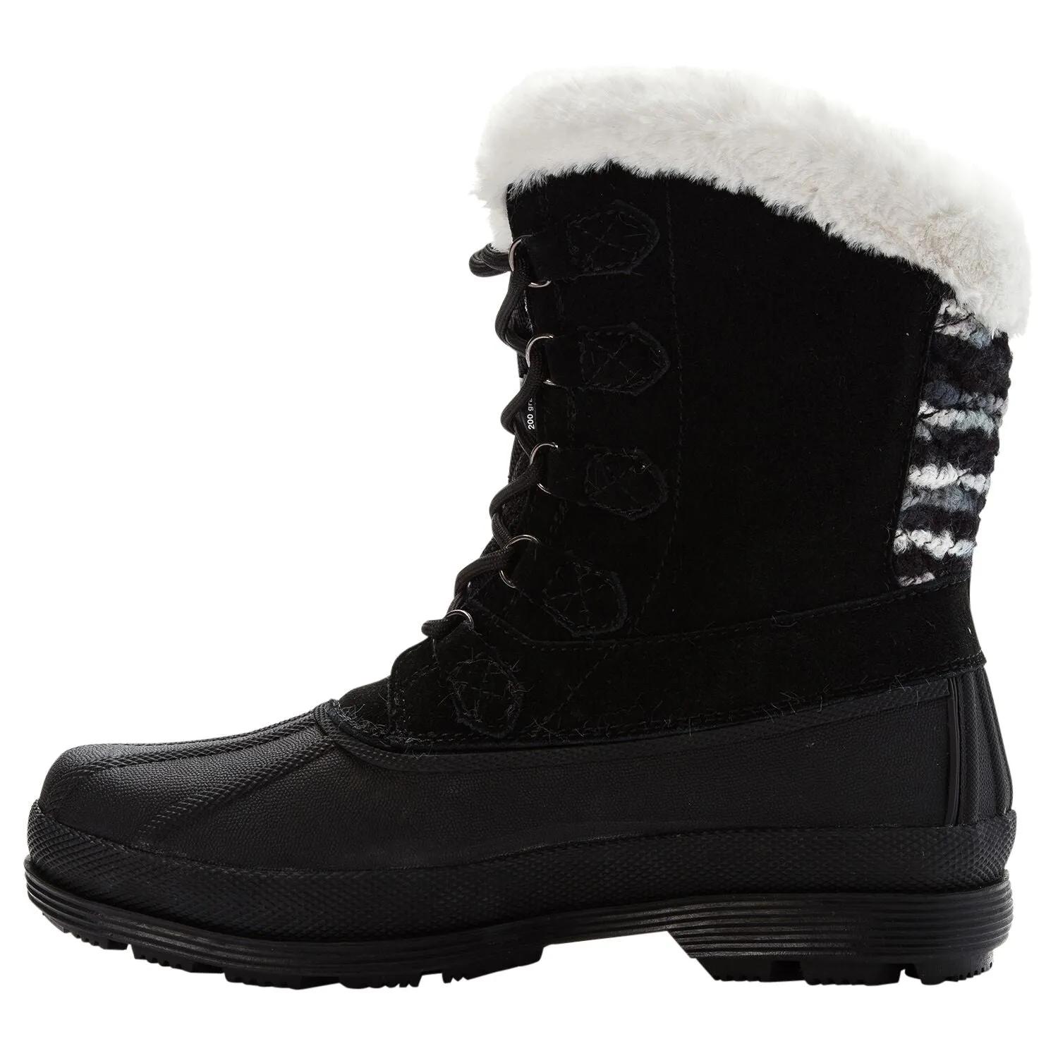 Propet Women Lumi Tall Lace WBX002S - Insulated Waterproof Winter Booties -Black/White