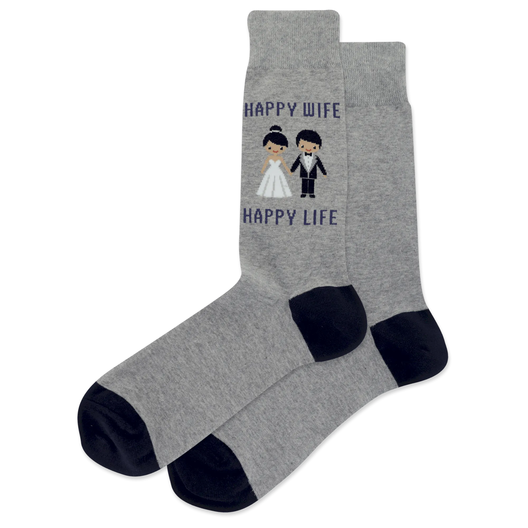 "Happy Wife Happy Life" Cotton Crew Socks by Hot Sox - Large