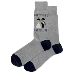 "Happy Wife Happy Life" Cotton Crew Socks by Hot Sox - Large