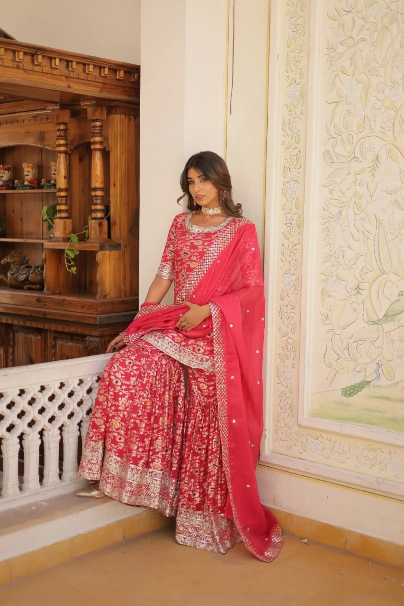 Viscose Jacquard Sequins Embroidered Work Gharara Set