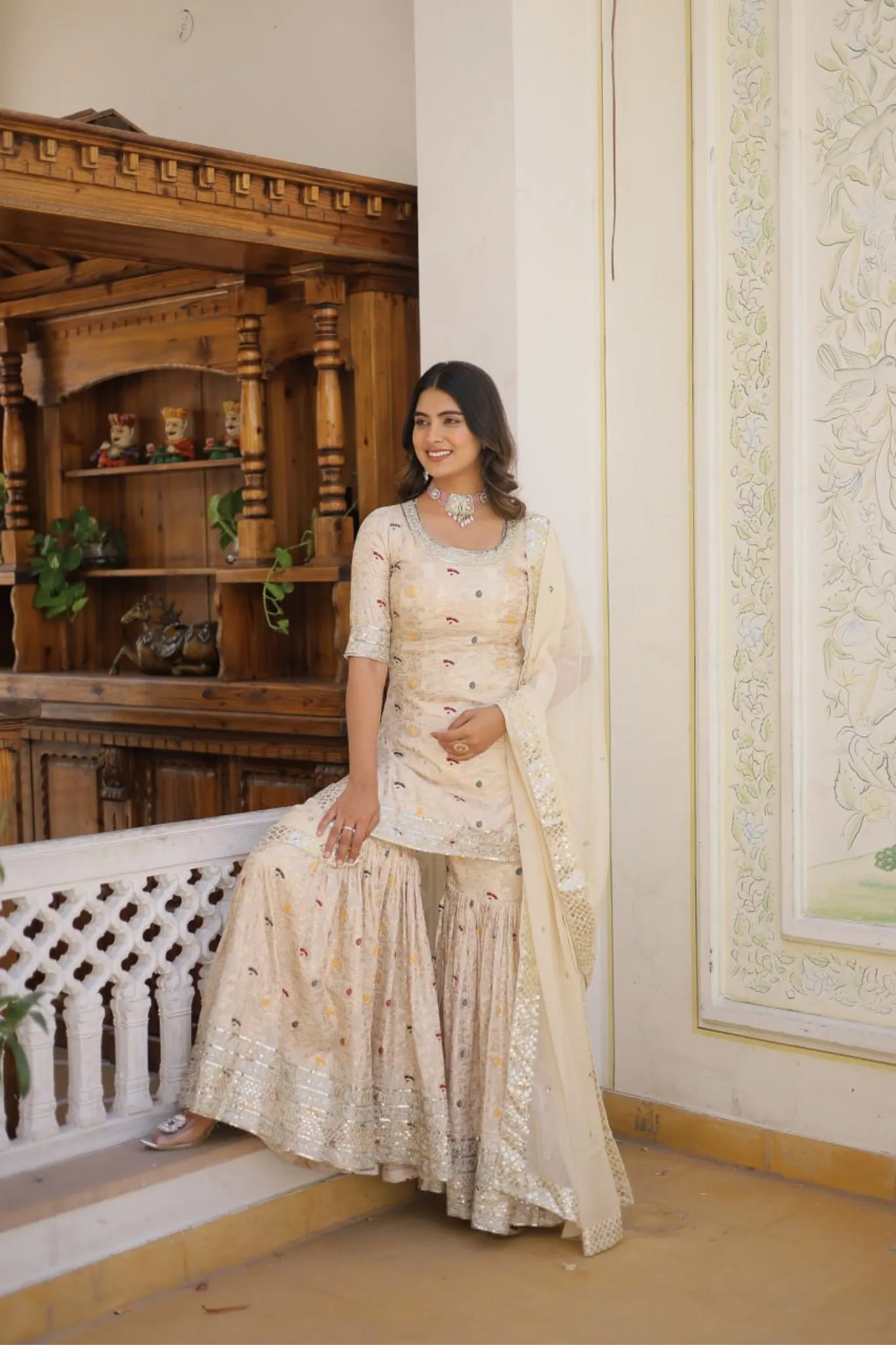 Viscose Jacquard Sequins Embroidered Work Gharara Set