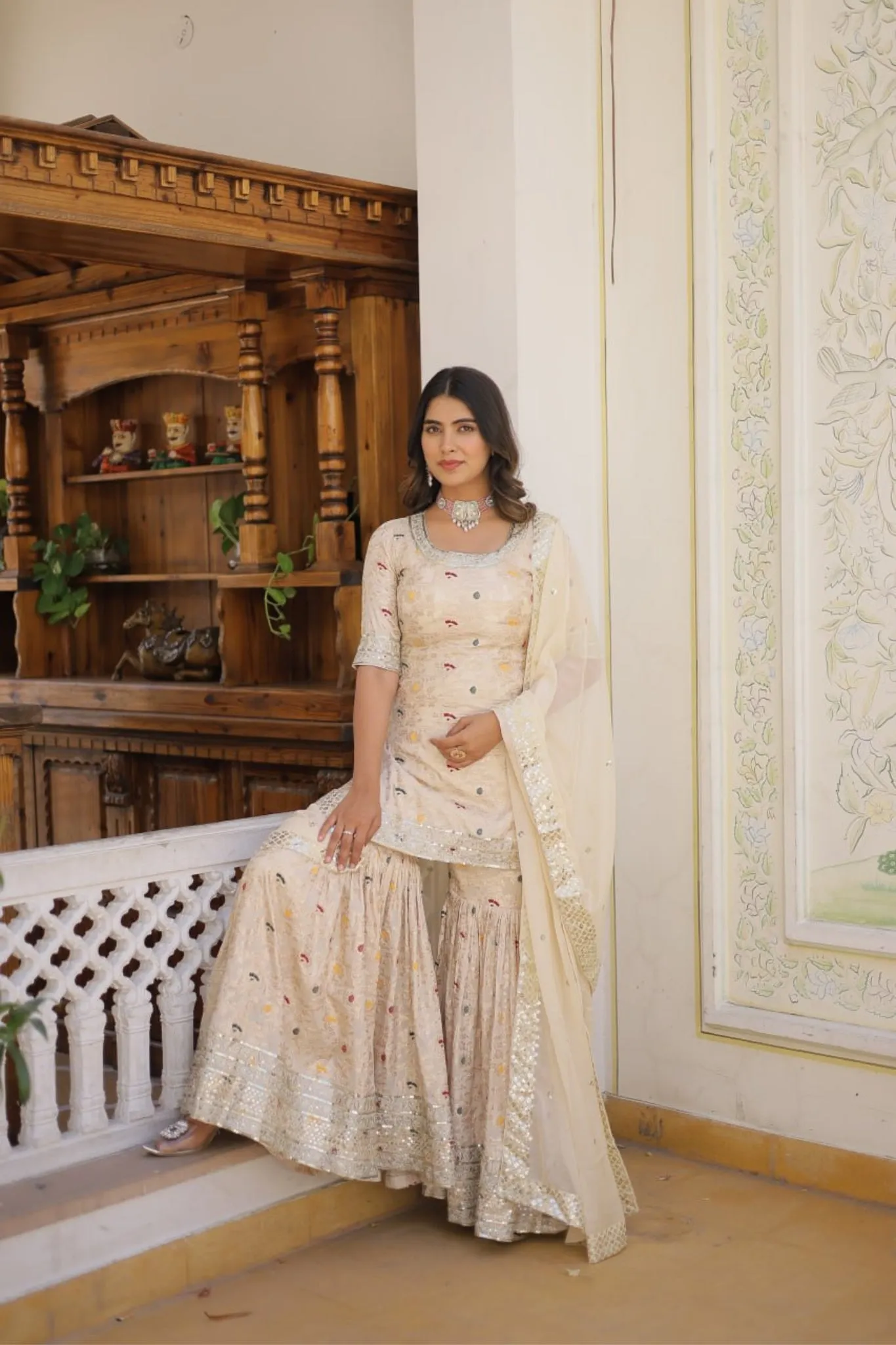 Viscose Jacquard Sequins Embroidered Work Gharara Set