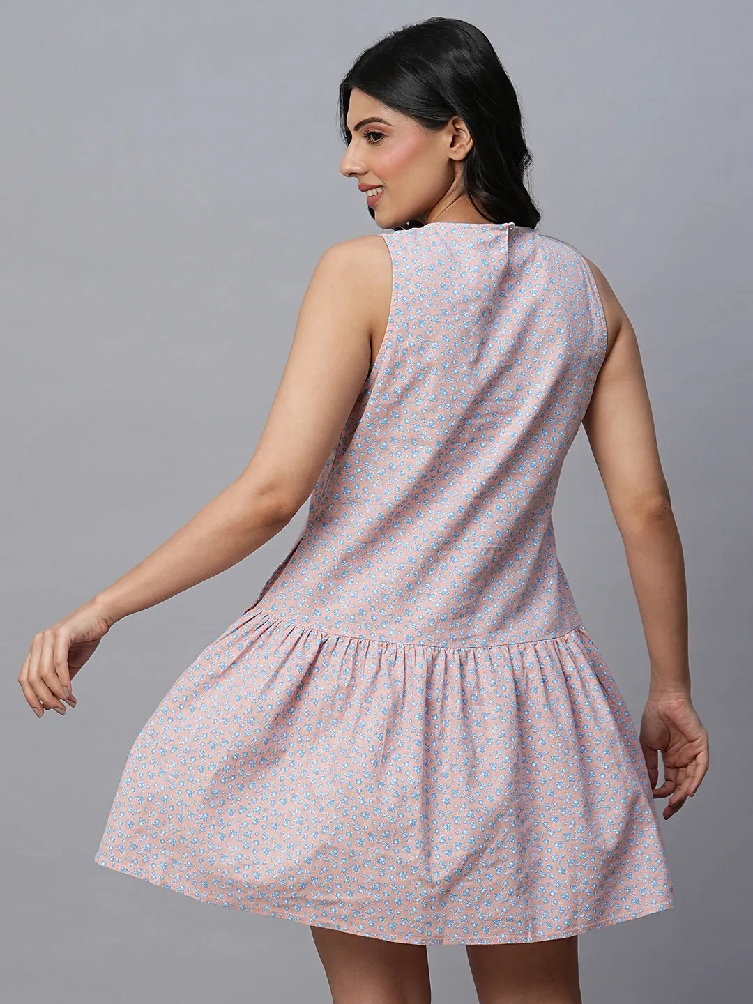 Women's Peach Linen Cotton Regular Fit Dress