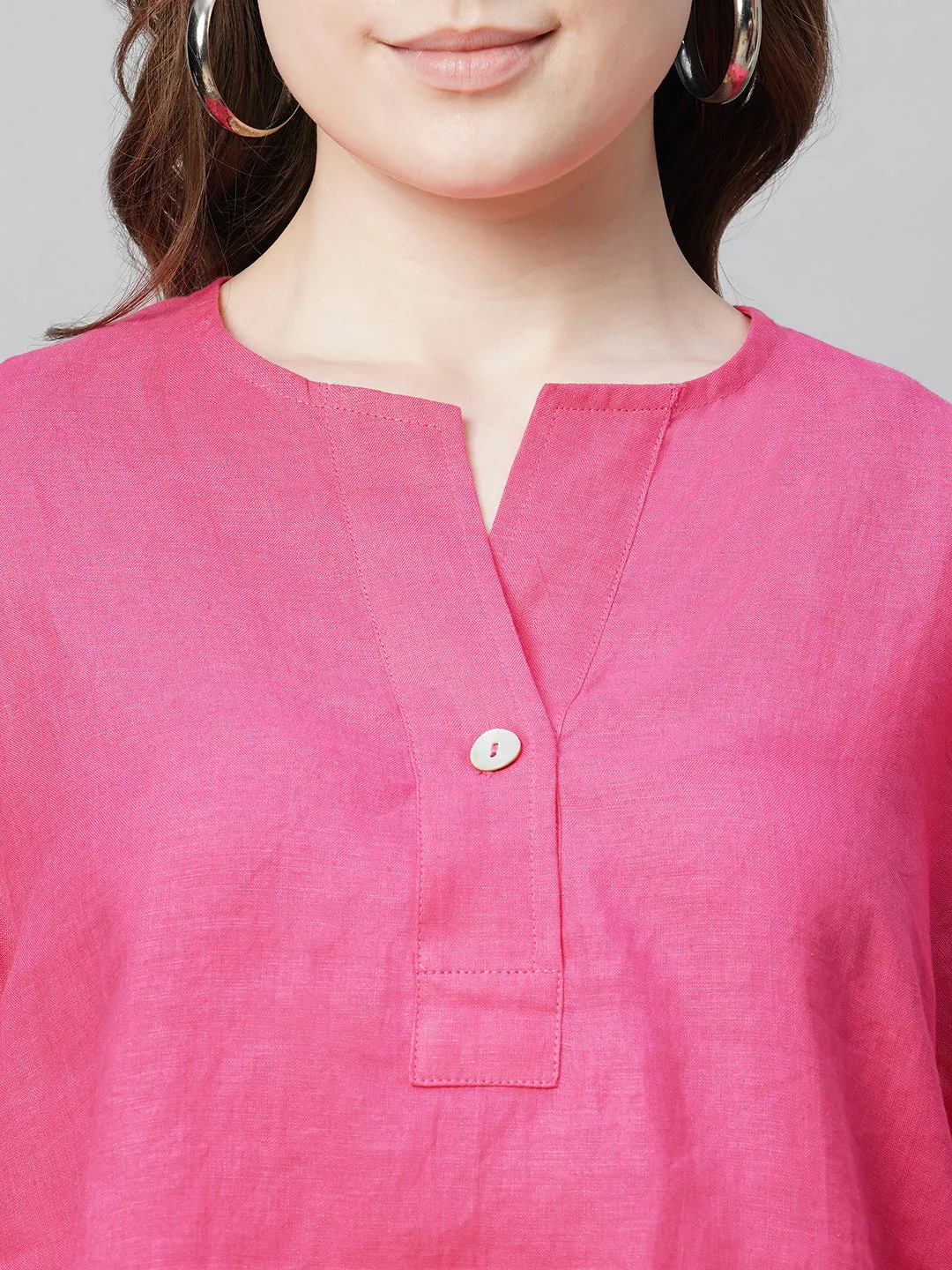 Women's Pink Linen Regular Fit Blouse