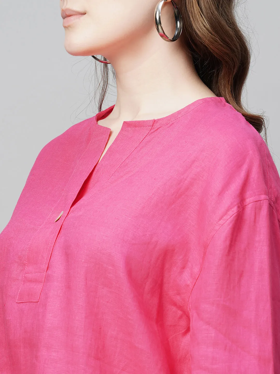 Women's Pink Linen Regular Fit Blouse